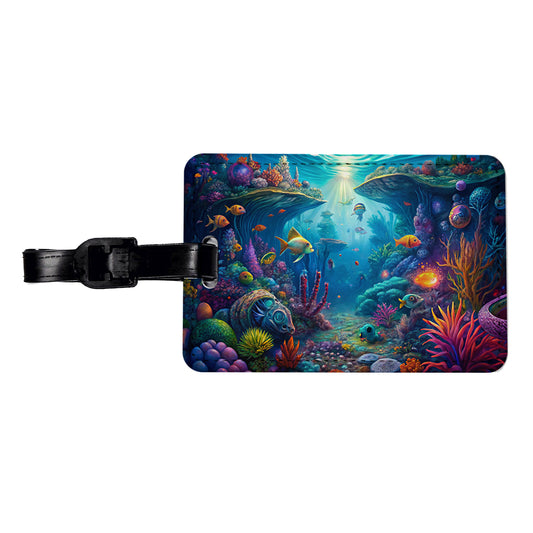 Psychedelic Underwater Ocean Scene Travel Faux Leather Luggage Tag