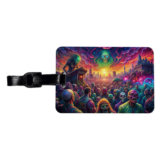 Psychedelic Zombie Outbreak Travel Faux Leather Luggage Tag