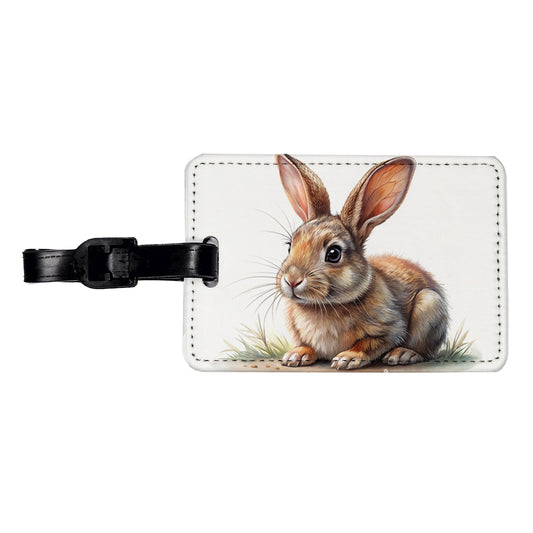 Rabbit Bunny Illustration Travel Faux Leather Luggage Tag