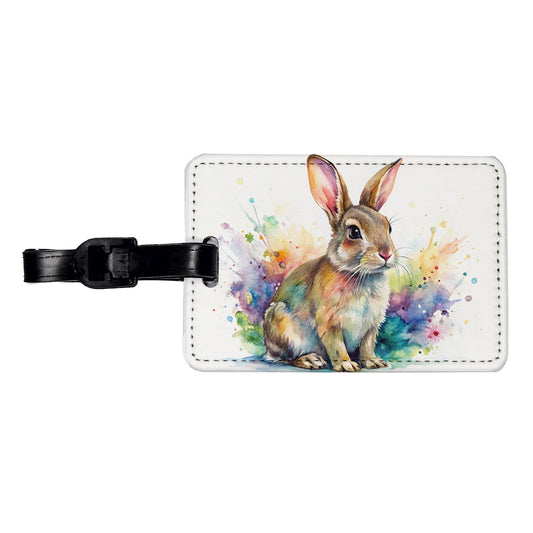 Rabbit Bunny Watercolor Travel Faux Leather Luggage Tag