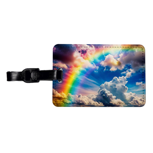 Rainbow in Cloudy Sky Travel Faux Leather Luggage Tag