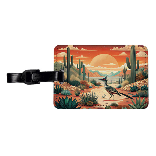 Southwestern Desert Sunrise Roadrunner Design Travel Faux Leather Luggage Tag