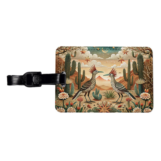 Southwestern Desert Tribal Roadrunners Design Travel Faux Leather Luggage Tag