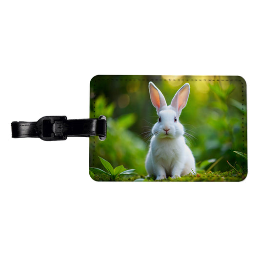 White Bunny Rabbit Travel Faux Leather Luggage Tag