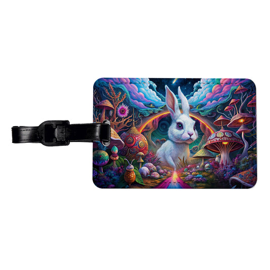 White Rabbit Psychedelic Trippy Wonderland Design Travel Faux Leather Luggage Tag