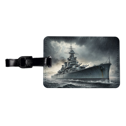 WWII Battleship At Sea Travel Faux Leather Luggage Tag
