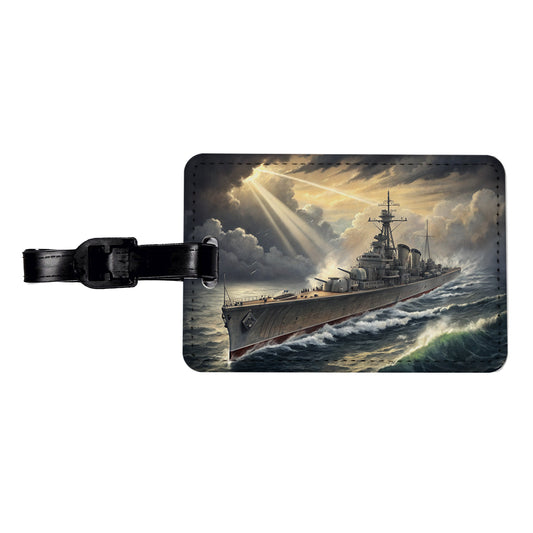 WWII Navy Destroyer After Storm Travel Faux Leather Luggage Tag