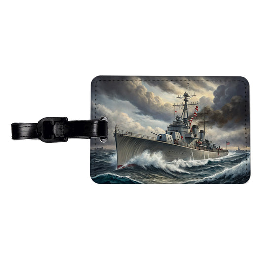 WWII Navy Destroyer Travel Faux Leather Luggage Tag