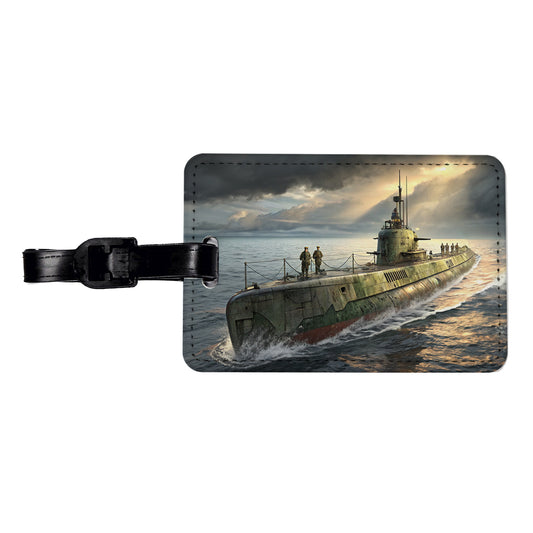 WWII Submarine Running On Surface Travel Faux Leather Luggage Tag