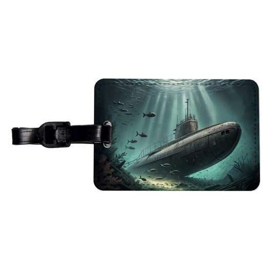 WWII Submarine Submerged Underwater Travel Faux Leather Luggage Tag