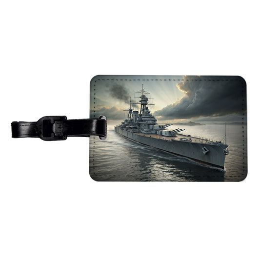 WWII US Navy Battleship At Sea Travel Faux Leather Luggage Tag