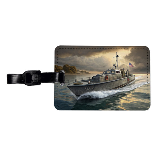 WWII US Navy PT Patrol Boat Travel Faux Leather Luggage Tag