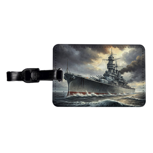 WWII Yamato-Class Battleship At Sea Travel Faux Leather Luggage Tag