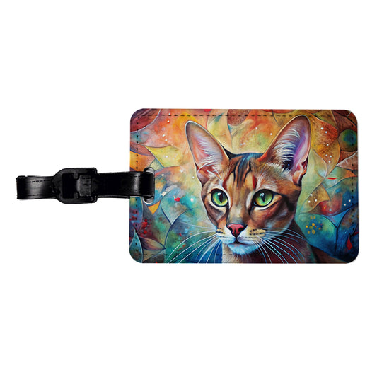 Abyssinian Cat Abstract Art Travel Faux Leather Luggage Tag