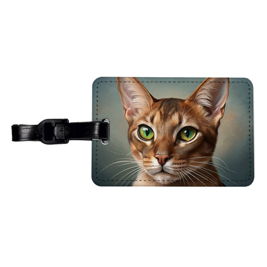 Abyssinian Cat Illustration Travel Faux Leather Luggage Tag