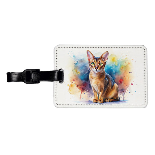 Abyssinian Cat Watercolor Style Travel Faux Leather Luggage Tag