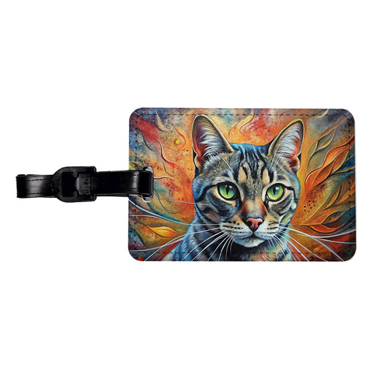 American Shorthair Cat Abstract Art Travel Faux Leather Luggage Tag