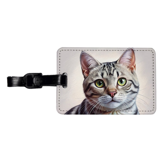 American Shorthair Cat Illustration Travel Faux Leather Luggage Tag