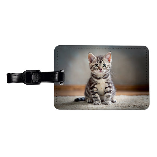 American Shorthair Cat Kitten Photo Travel Faux Leather Luggage Tag