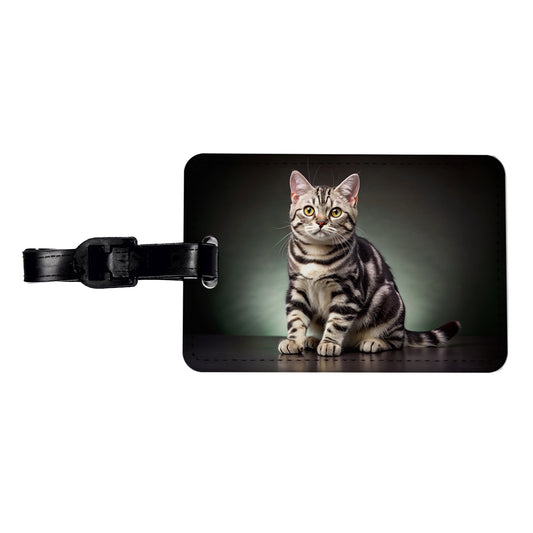 American Shorthair Cat Photo Travel Faux Leather Luggage Tag