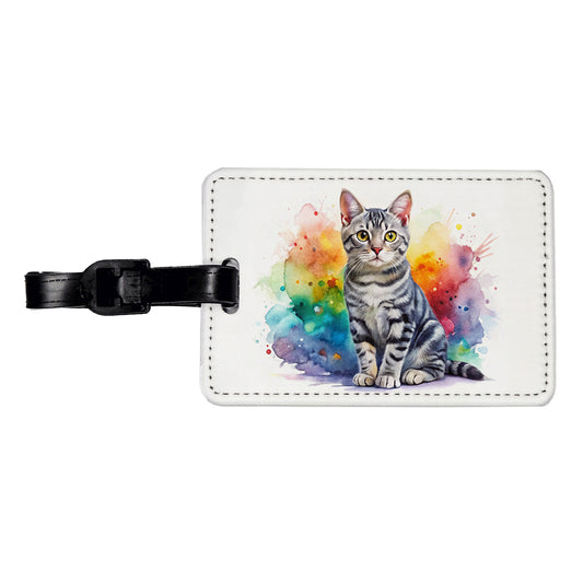 American Shorthair Cat Watercolor Style Travel Faux Leather Luggage Tag
