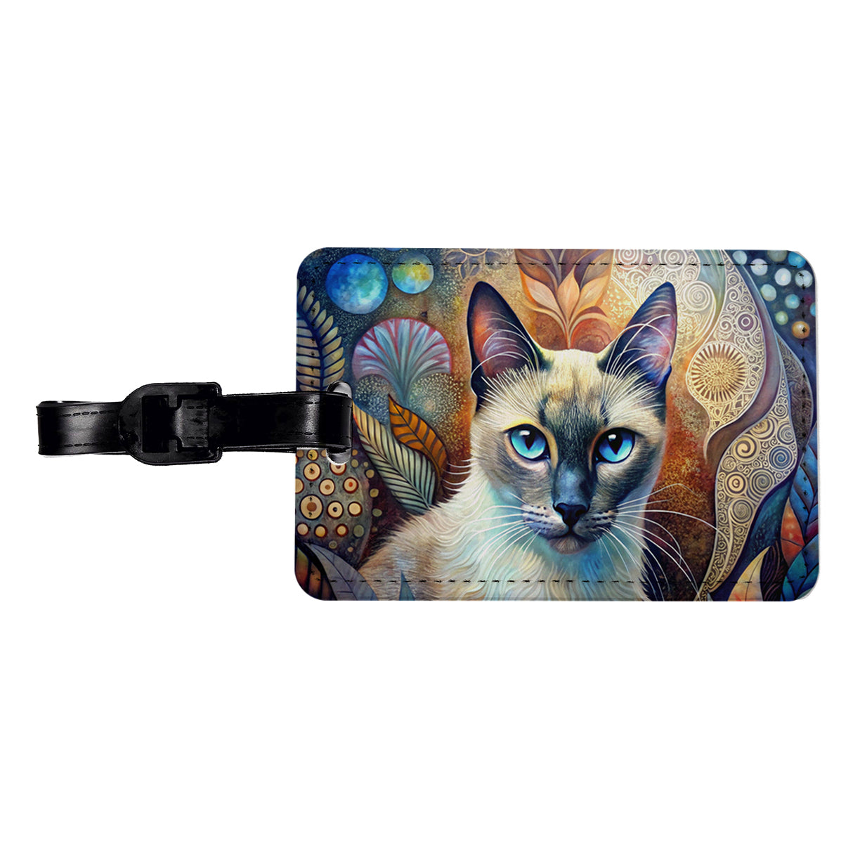 Balinese Cat Abstract Art Travel Faux Leather Luggage Tag