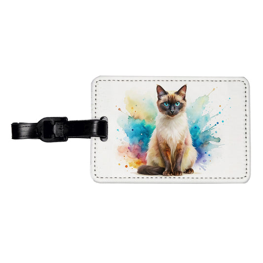 Balinese Cat Watercolor Style Travel Faux Leather Luggage Tag