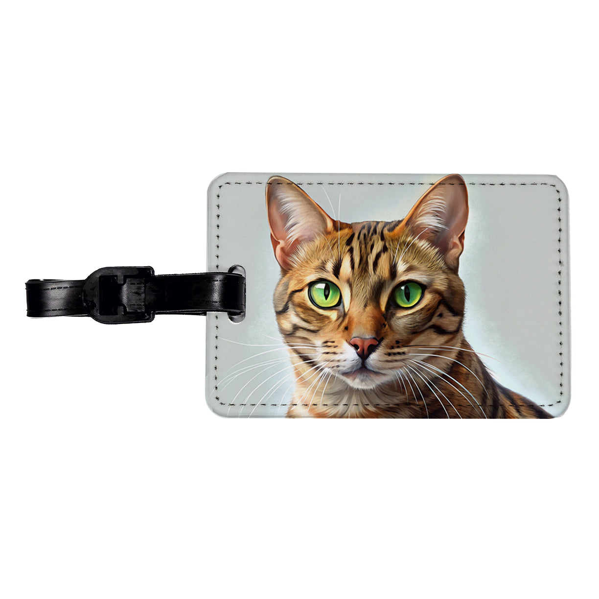 Bengal Cat Illustration Travel Faux Leather Luggage Tag