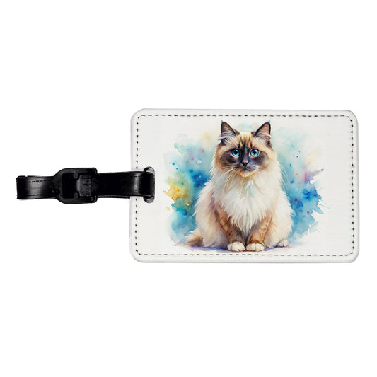 Birman Cat Watercolor Style Travel Faux Leather Luggage Tag