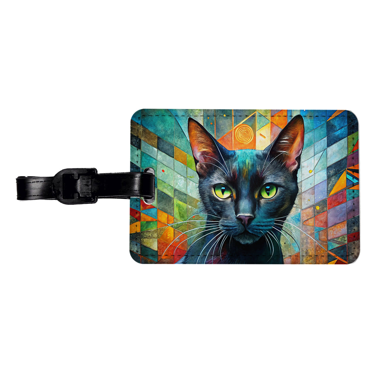 Bombay Black Cat Abstract Art Travel Faux Leather Luggage Tag