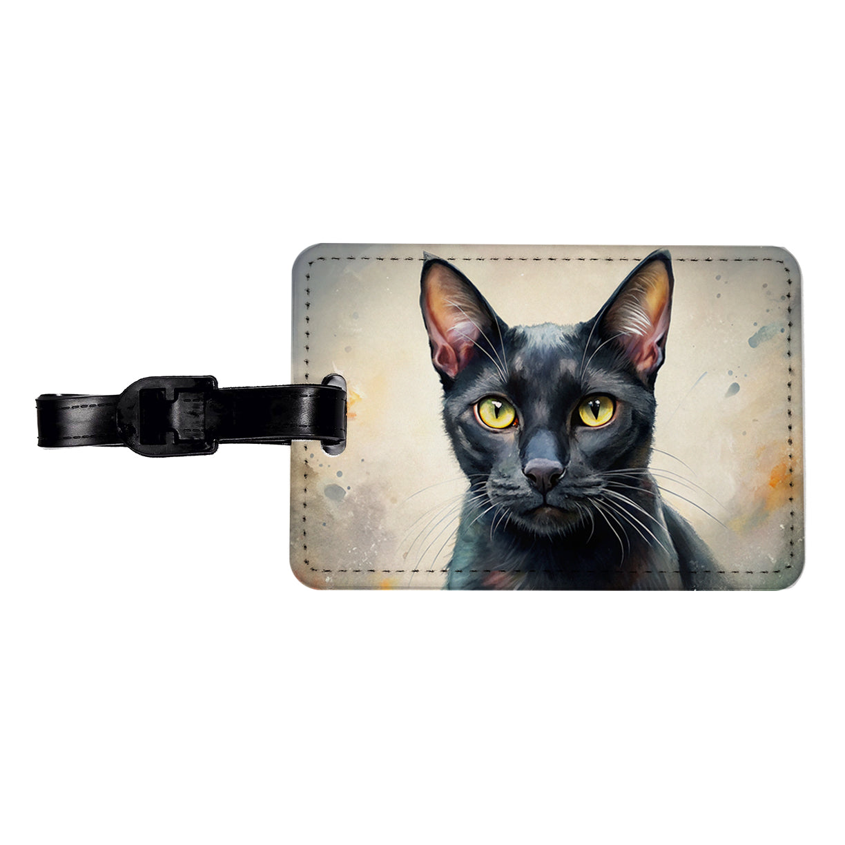 Bombay Black Cat Illustration Travel Faux Leather Luggage Tag