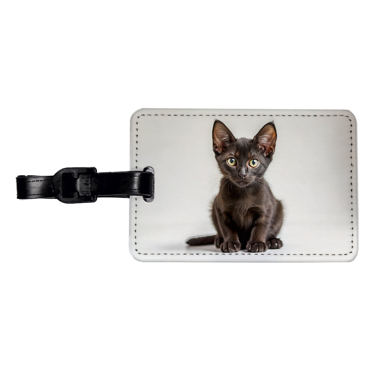 Bombay Black Cat Kitten Photo Travel Faux Leather Luggage Tag