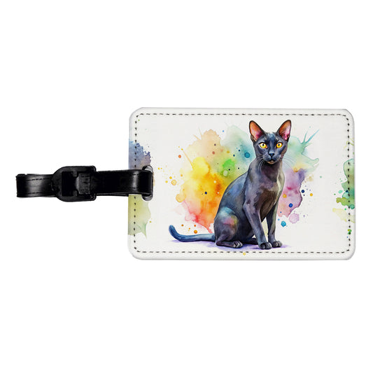 Bombay Black Cat Watercolor Style Travel Faux Leather Luggage Tag