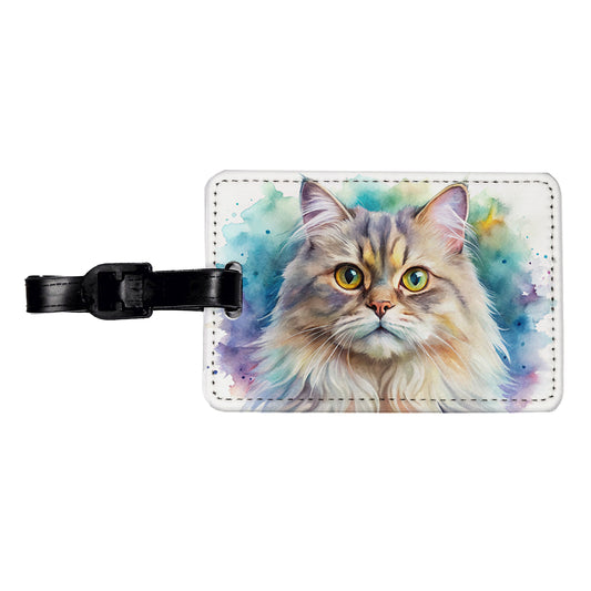 British Longhair Cat Watercolor Style Travel Faux Leather Luggage Tag