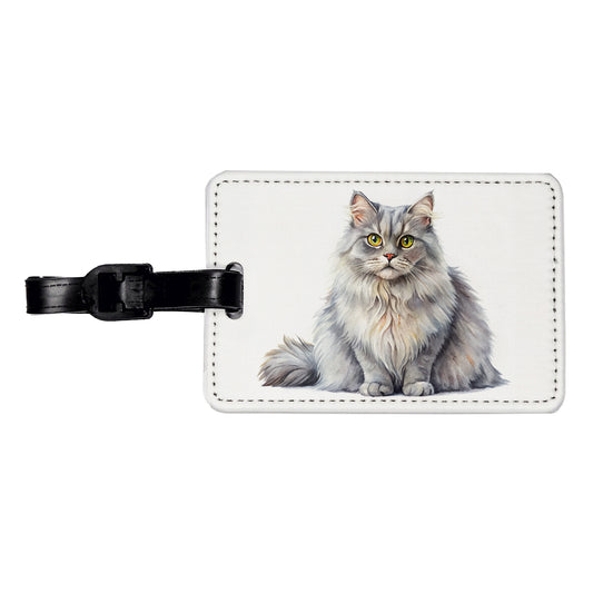 British Longhair Gray Cat Watercolor Style Travel Faux Leather Luggage Tag