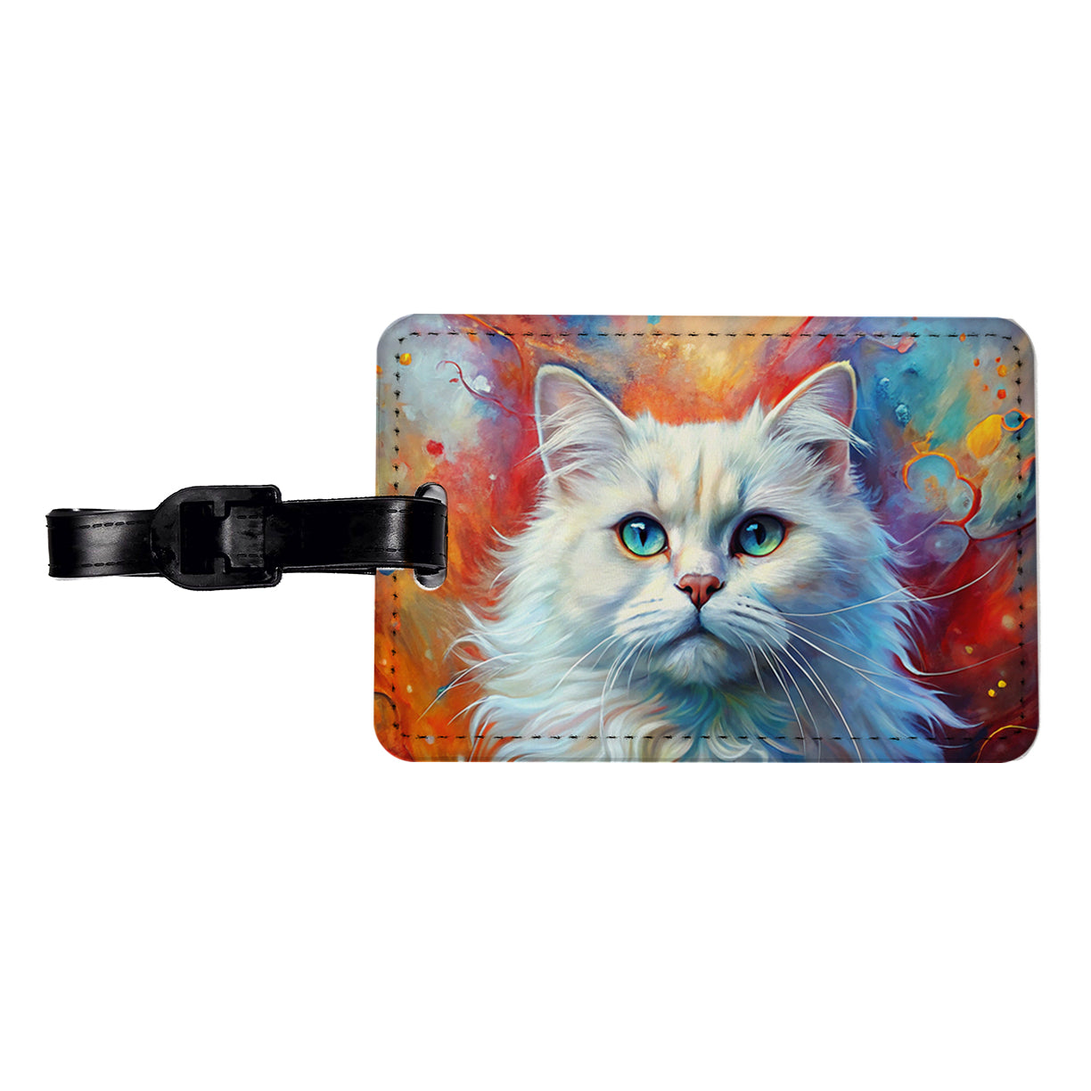 British Longhair White Cat Abstract Art Travel Faux Leather Luggage Tag