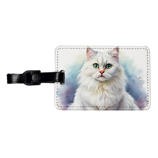 British Longhair White Cat Watercolor Style Travel Faux Leather Luggage Tag