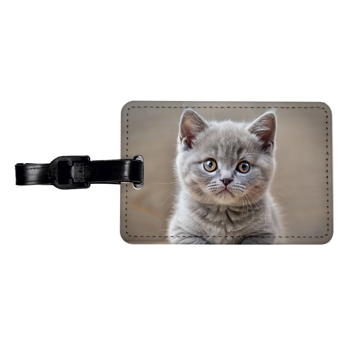 British Shorthair Gray Cat Kitten Photo Travel Faux Leather Luggage Tag