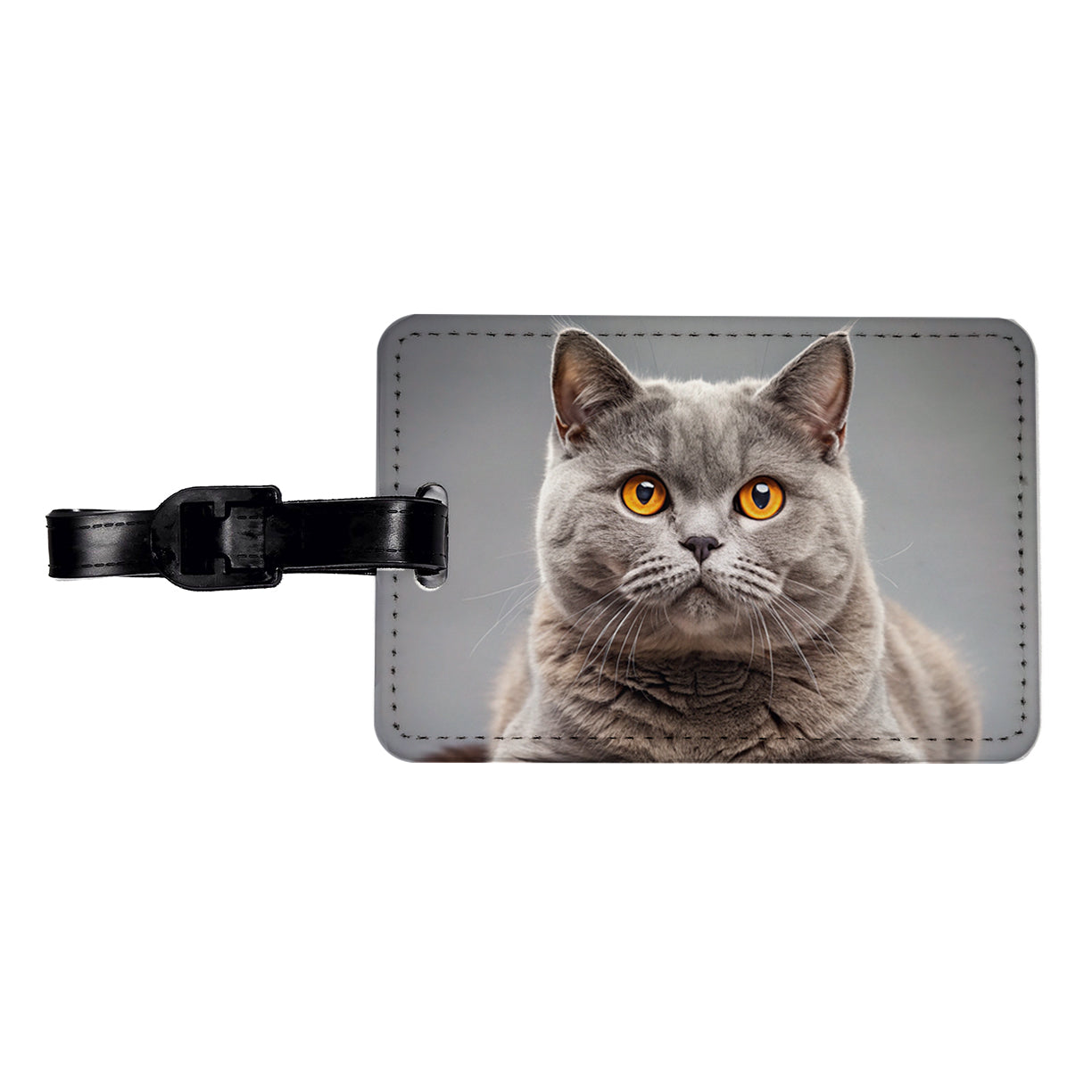 British Shorthair Gray Cat Photo Travel Faux Leather Luggage Tag