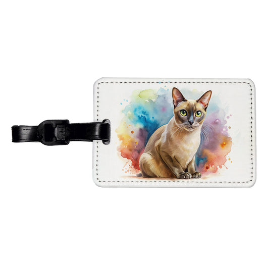 Burmese Cat Watercolor Style Travel Faux Leather Luggage Tag