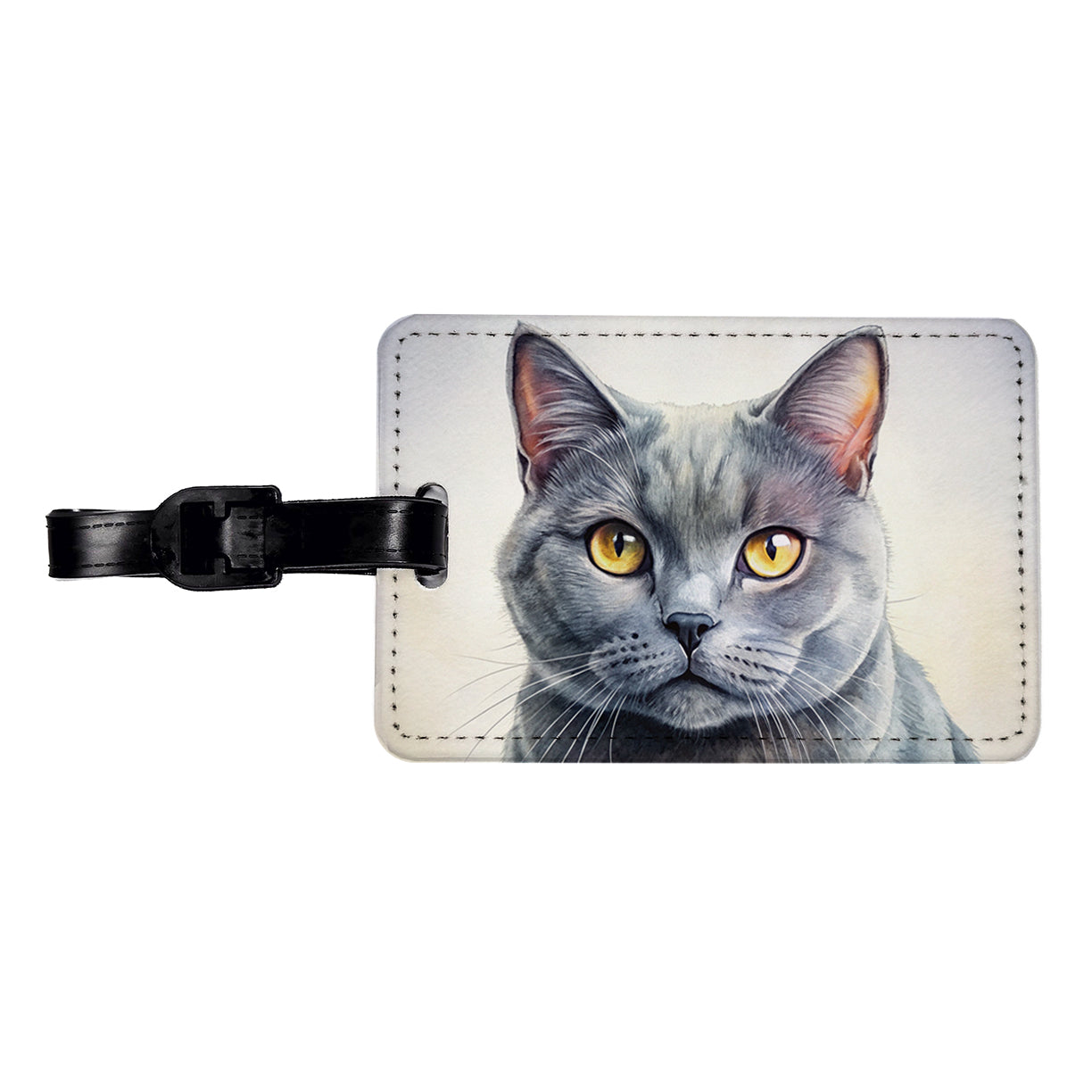 Chartreux Cat Illustration Travel Faux Leather Luggage Tag