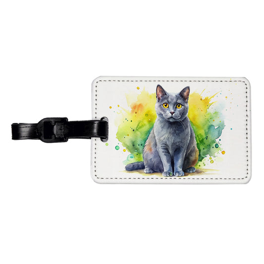 Chartreux Cat Watercolor Style Travel Faux Leather Luggage Tag