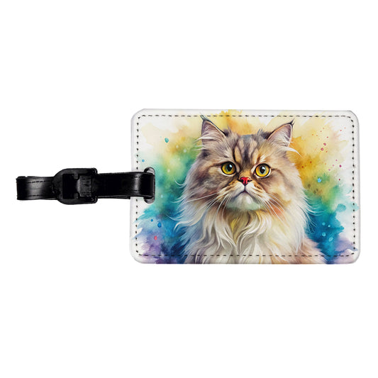 Classic Persian Cat Watercolor Style Travel Faux Leather Luggage Tag