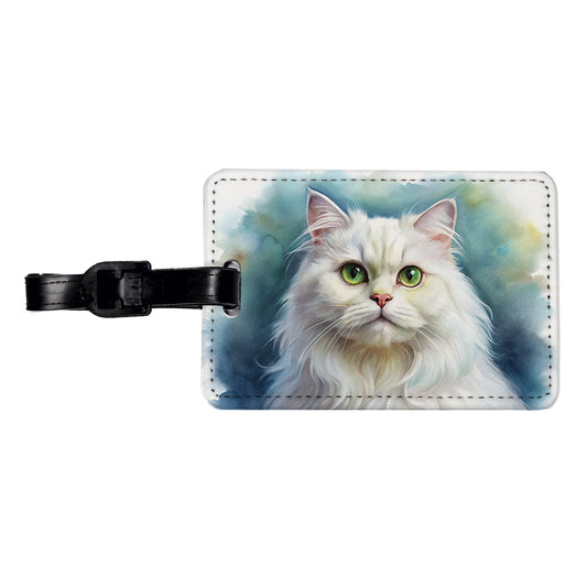 Classic Persian White Cat Watercolor Style Travel Faux Leather Luggage Tag