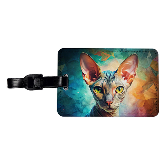 Cornish Rex Cat Abstract Art Travel Faux Leather Luggage Tag