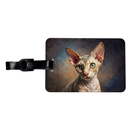 Cornish Rex Cat Illustration Travel Faux Leather Luggage Tag