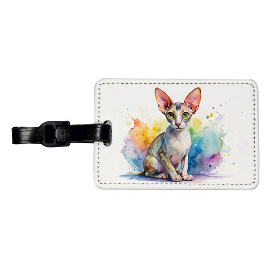 Cornish Rex Cat Watercolor Style Travel Faux Leather Luggage Tag