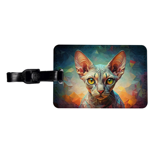 Devon Rex Cat Abstract Art Travel Faux Leather Luggage Tag