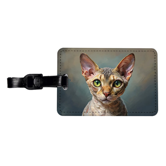 Devon Rex Cat Illustration Travel Faux Leather Luggage Tag