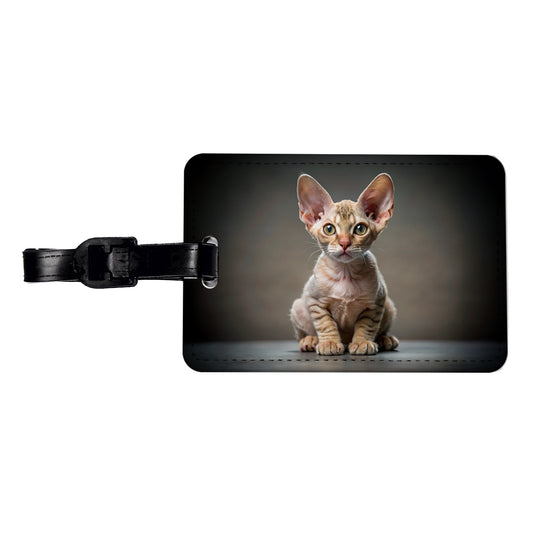 Devon Rex Cat Kitten Photo Travel Faux Leather Luggage Tag